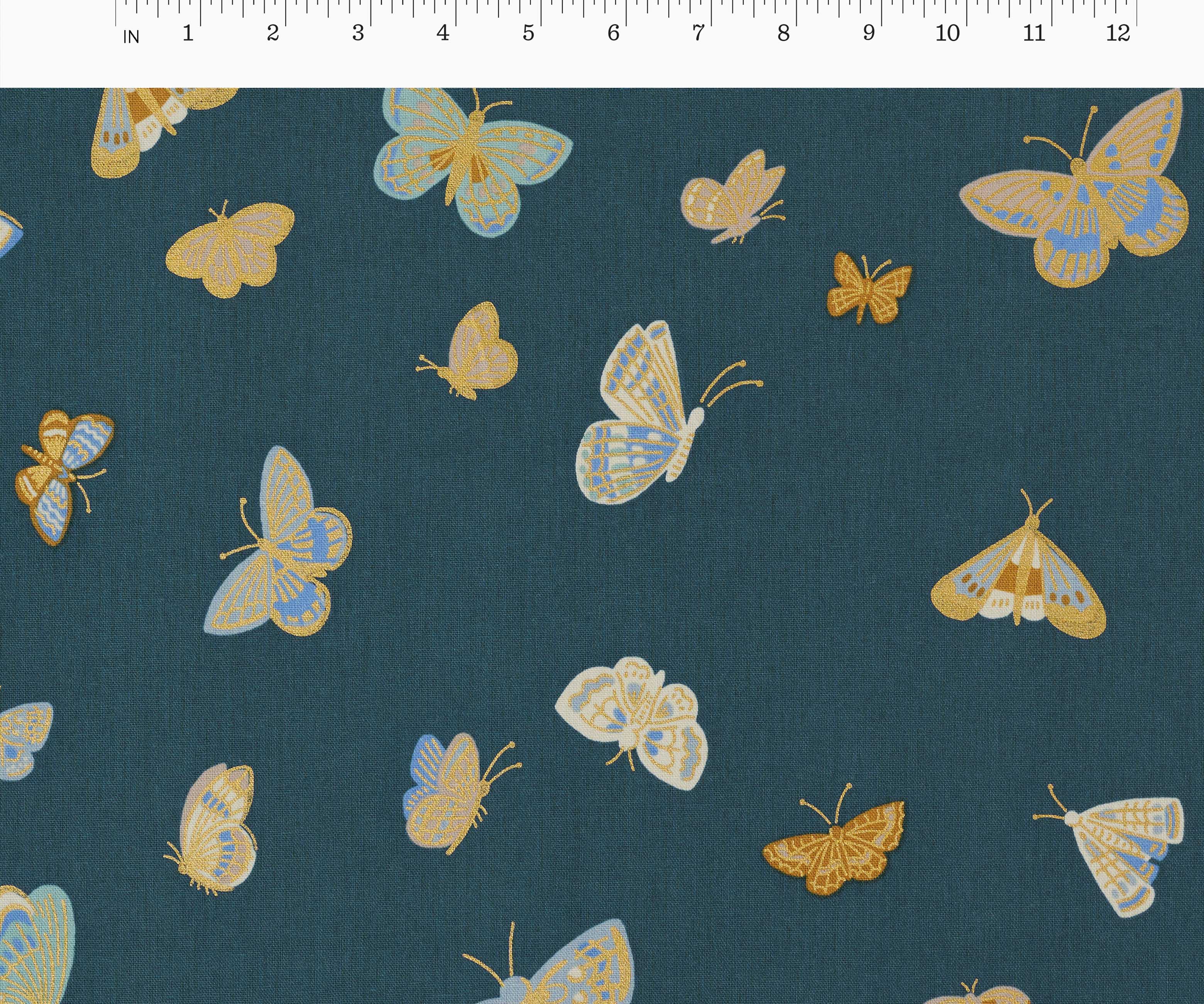 Butterfly House Canvas Metallic Fabric - Blue